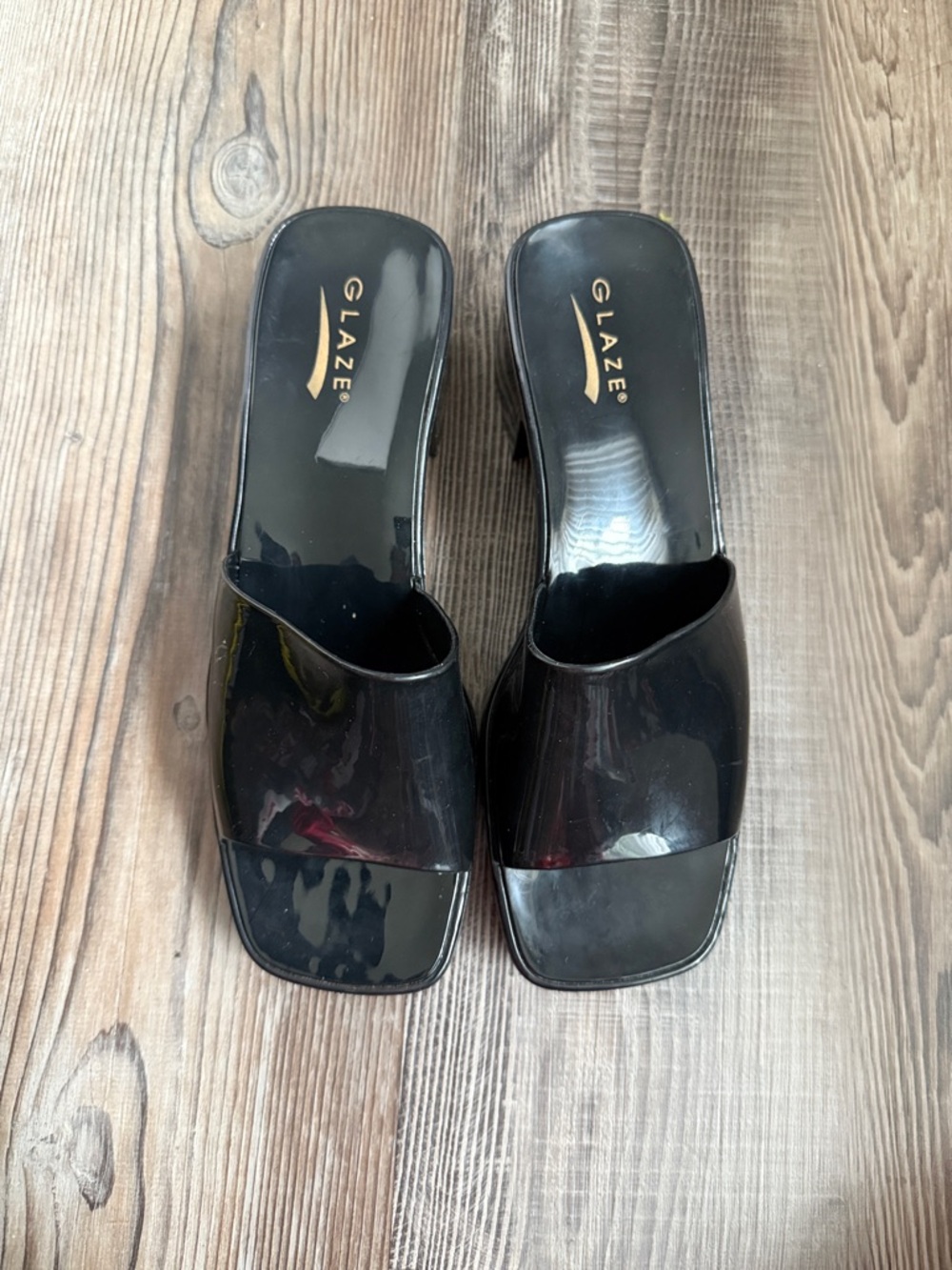 Glaze Black Patent Slide Mules